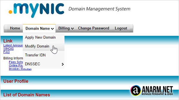Modify Domain MYNIC