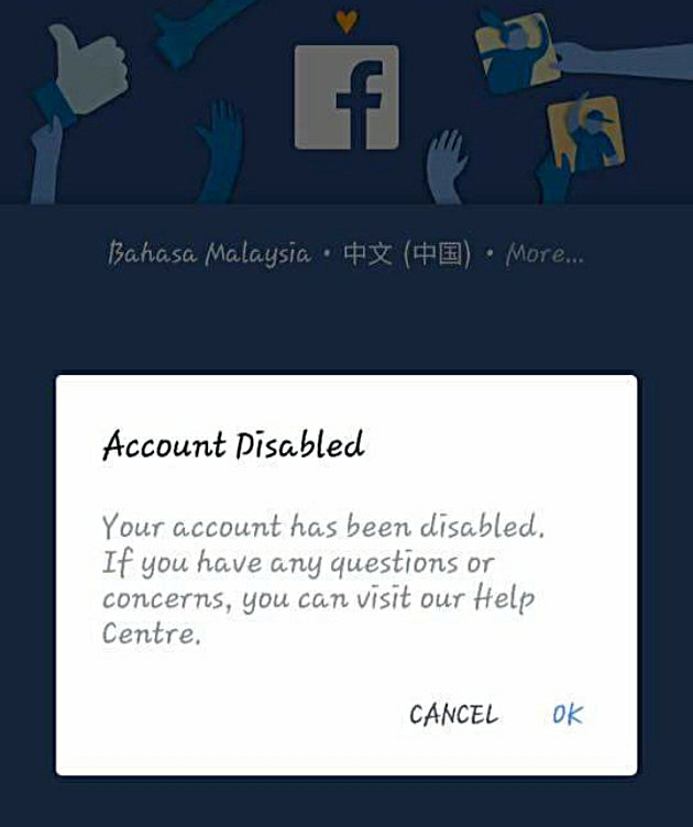 Facebook account disabled